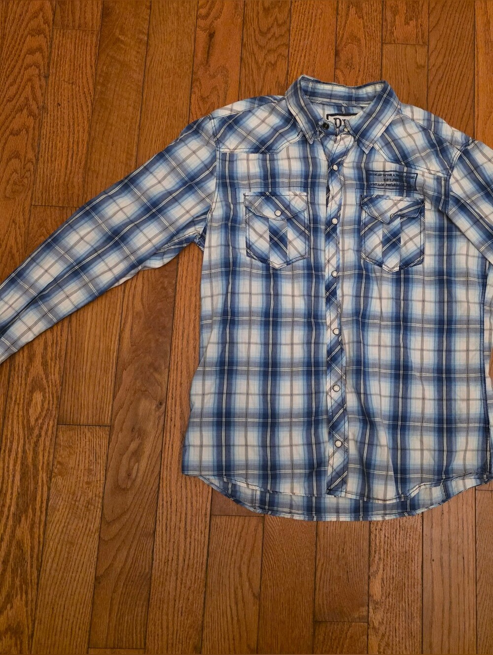 BKE Blue and White Plaid Button-Down Shirt
